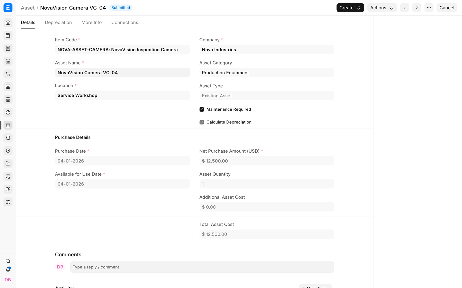 EnigmaERP Asset disposal status fields