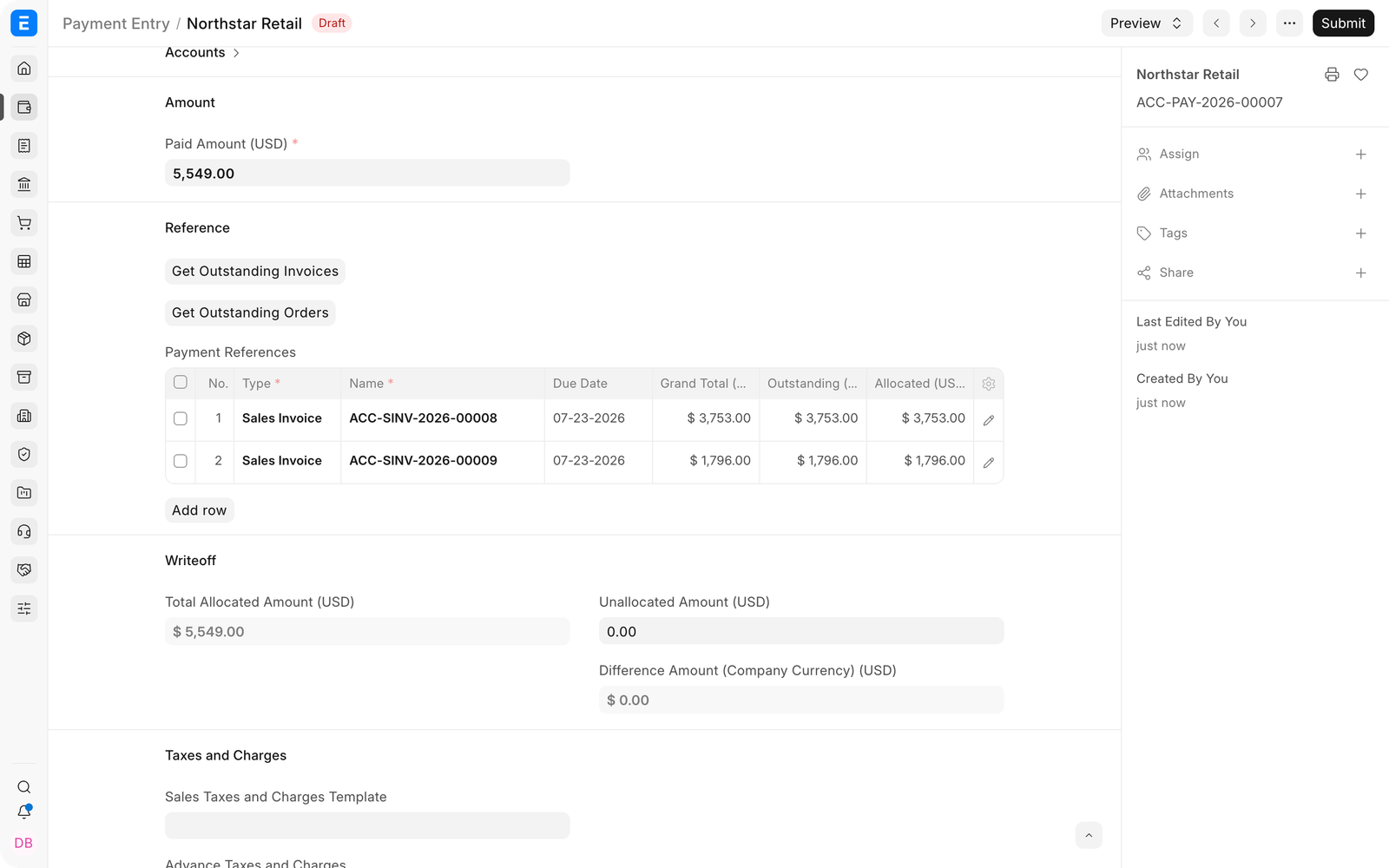 Allocate a bulk customer payment across multiple invoices in EnigmaERP