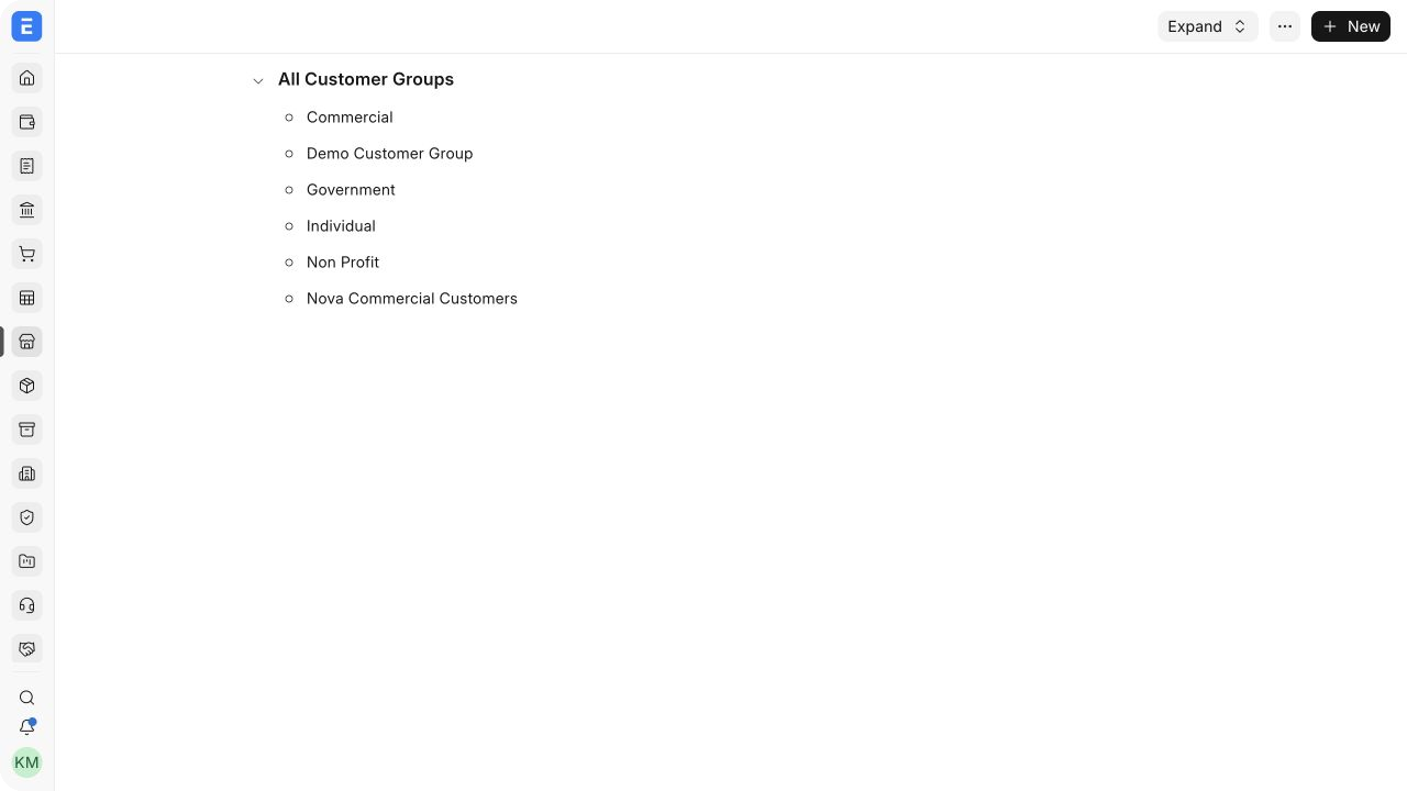 Customer Group hierarchy with Nova Commercial Customers.