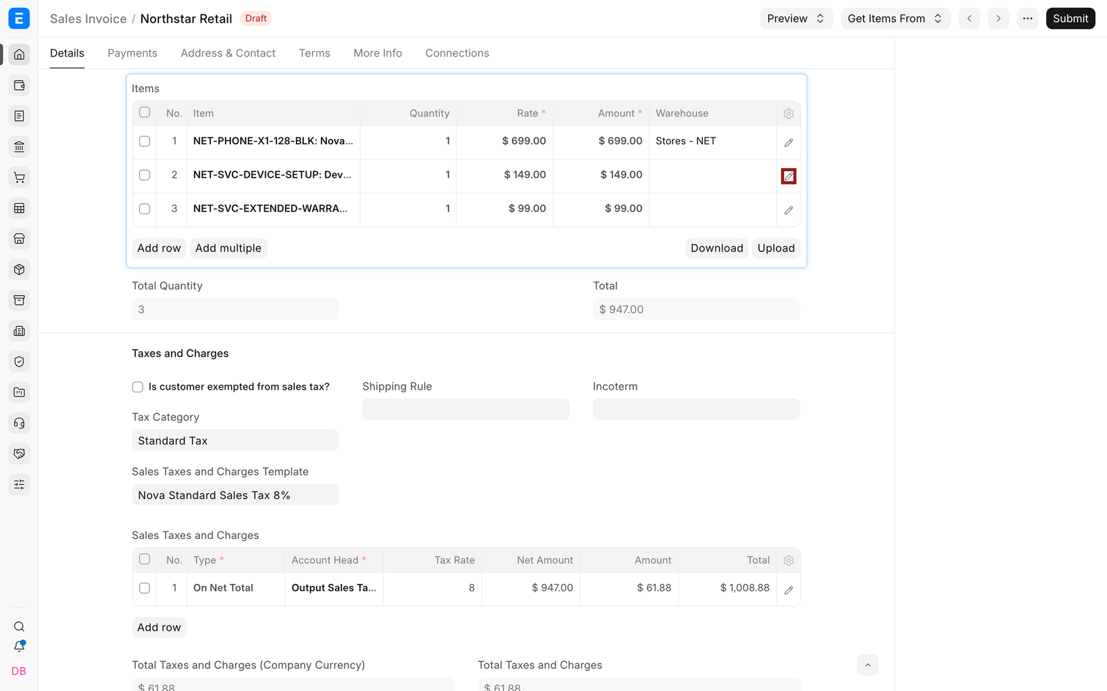 Mixed-rate items on one Sales Invoice