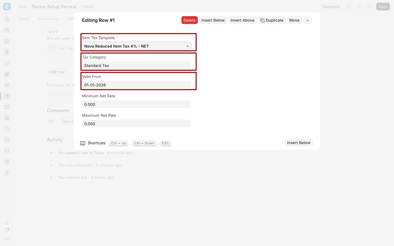 Item Tax Template assignment, Tax Category, and Valid From