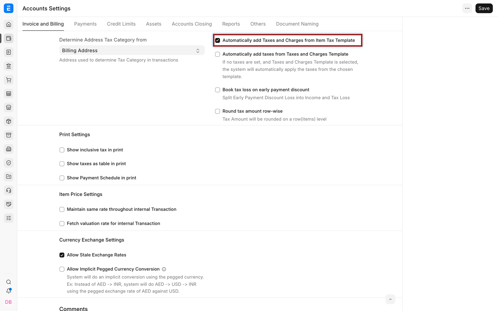Automatically add Taxes and Charges from Item Tax Template