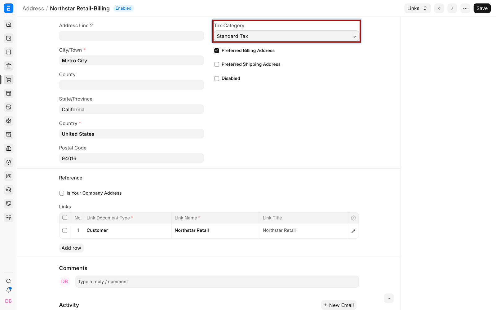 Standard Tax assigned to a preferred billing Address