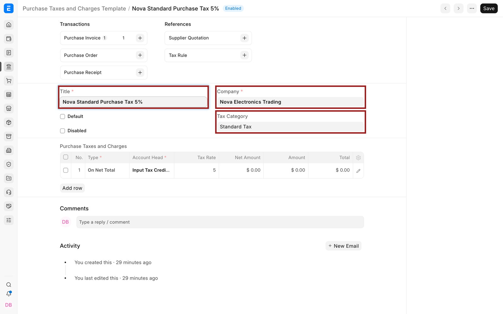 Purchase Taxes and Charges Template used as the base for reverse charge