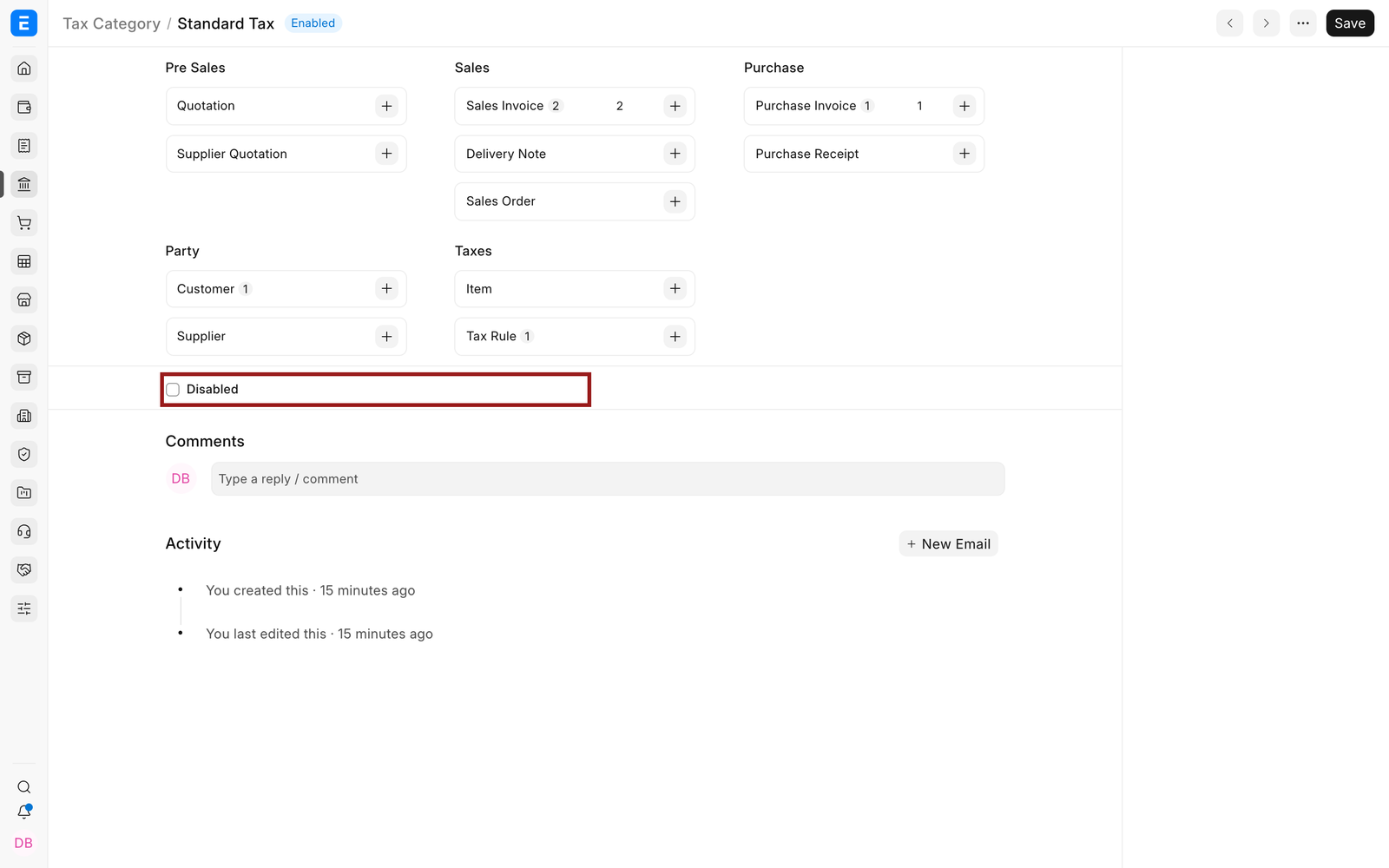 The Standard Tax category in EnigmaERP