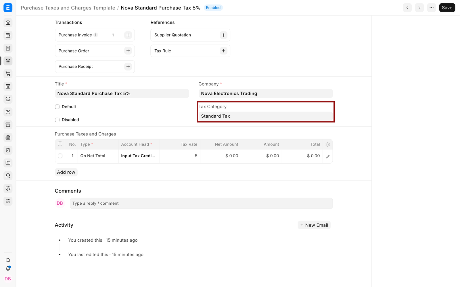 A reusable 5 percent purchase tax template