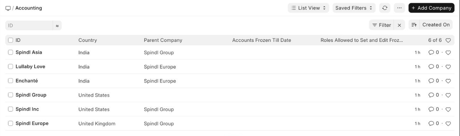 Company list in EnigmaERP