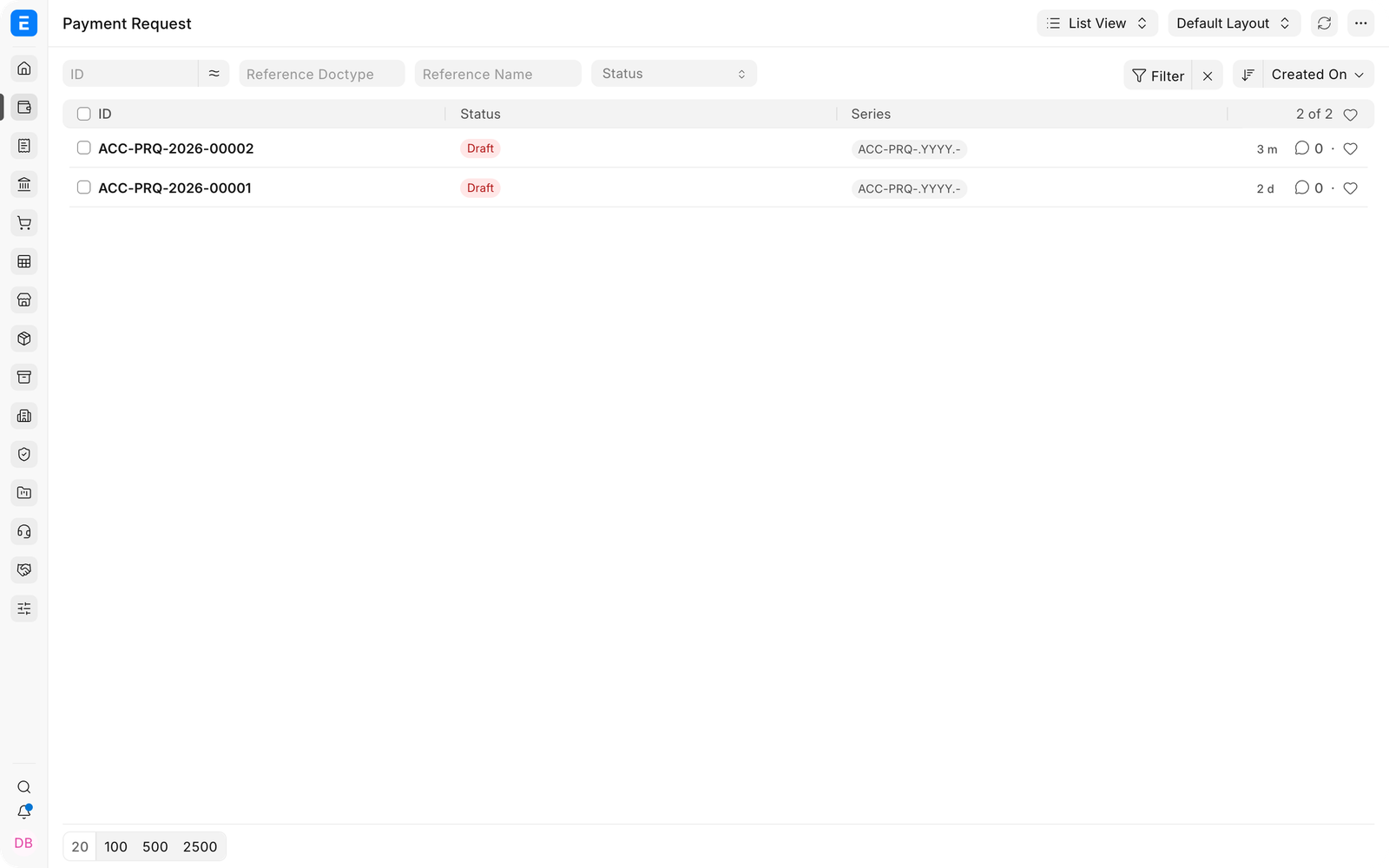 The Payment Request list showing the available Customer and Supplier requests.