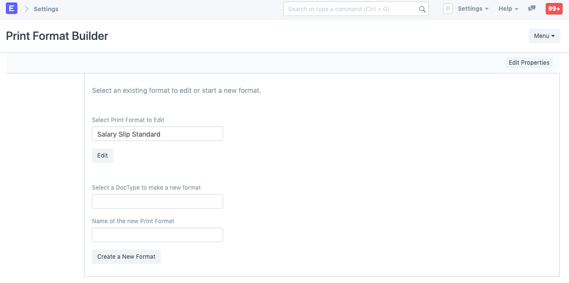 Select doctype for editing Print Format