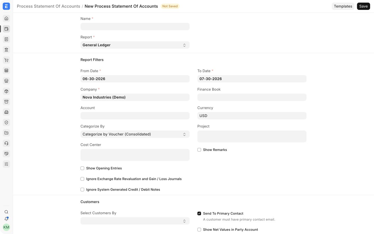 Process Statement Of Accounts report filters