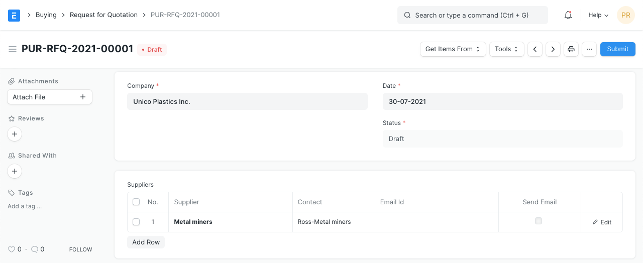Create RFQ