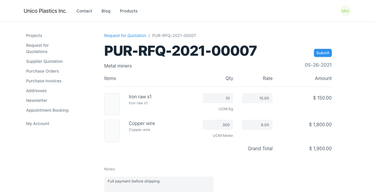 Supplier Quotation Screen