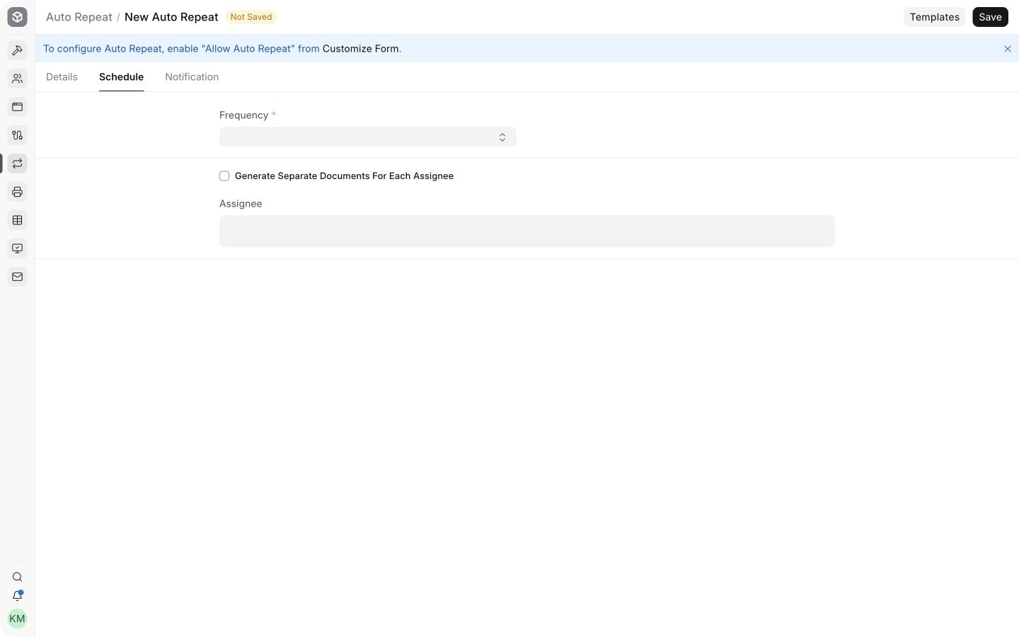 Auto Repeat schedule for a recurring invoice