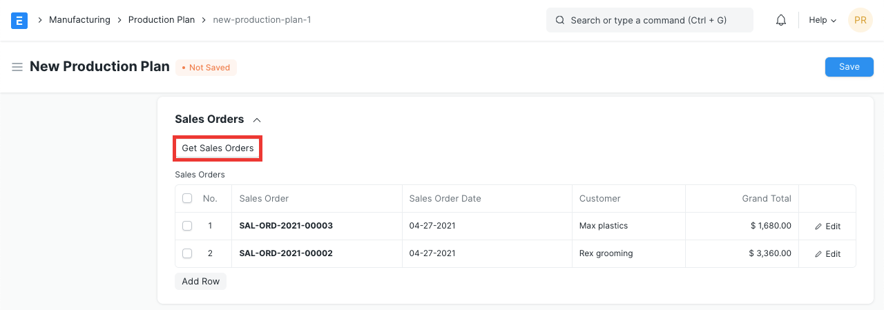 Sales Order Filters