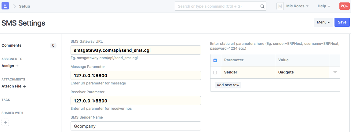 SMS Setting